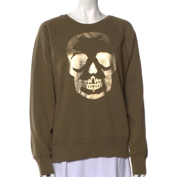 Zadig & Voltaire Olive Skull Crewneck Top - Picture 1 of 2